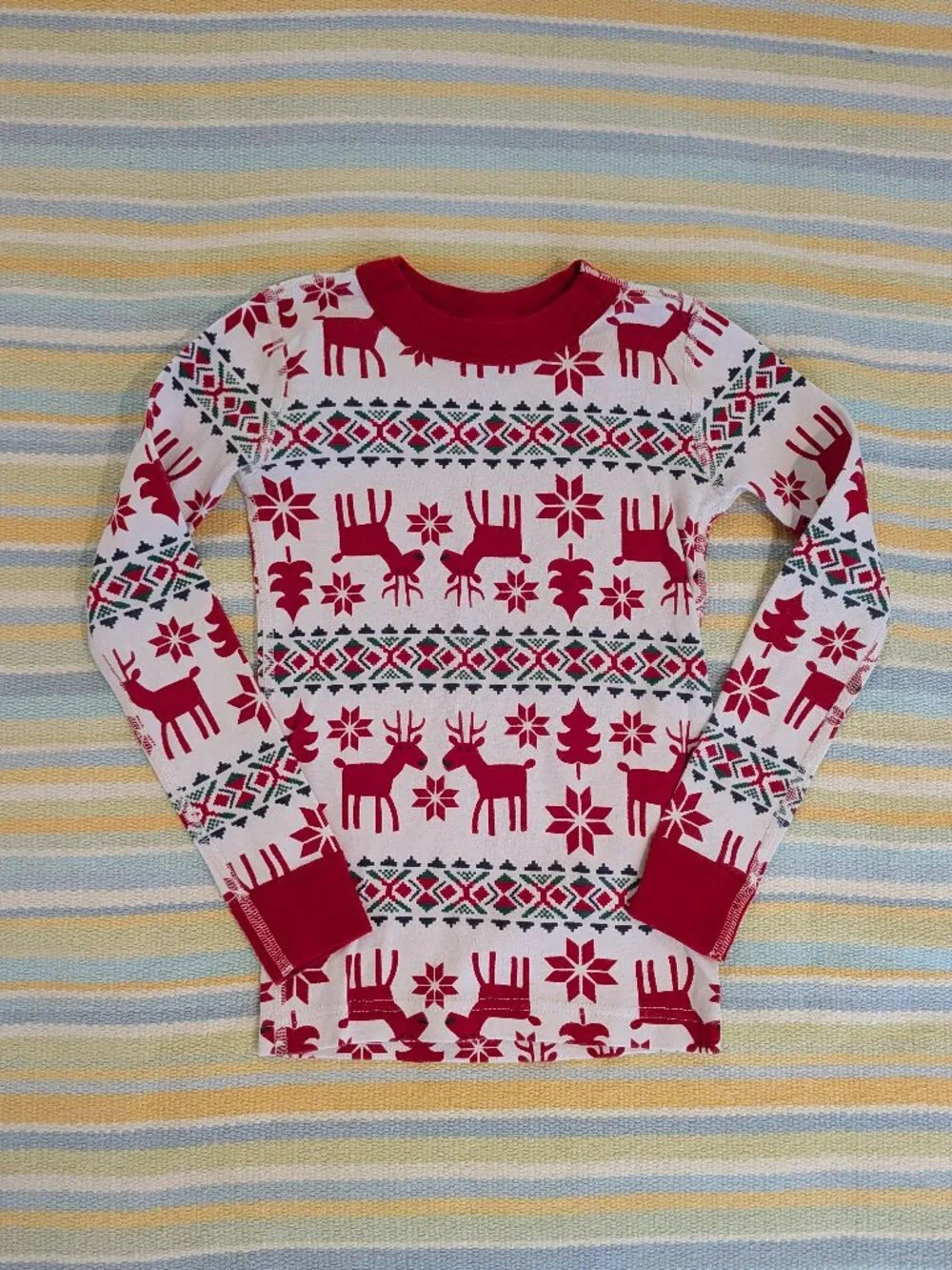 ⭐ Hanna Andersson Reindeer Print Holiday PJ Pajama Top size 6-7